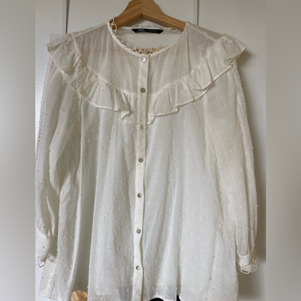 ZARA dotted mesh cotton blouse